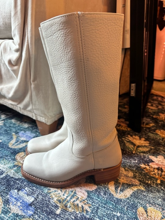 Frye Shoes - Vintage Frye White Pebbled Leather Mid-Calf Campus Heeled Boots | Made in USA 🇺🇸